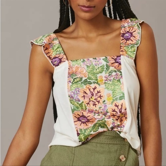 Anthropologie Tops - Anthropologie Tiny embroidered tank top